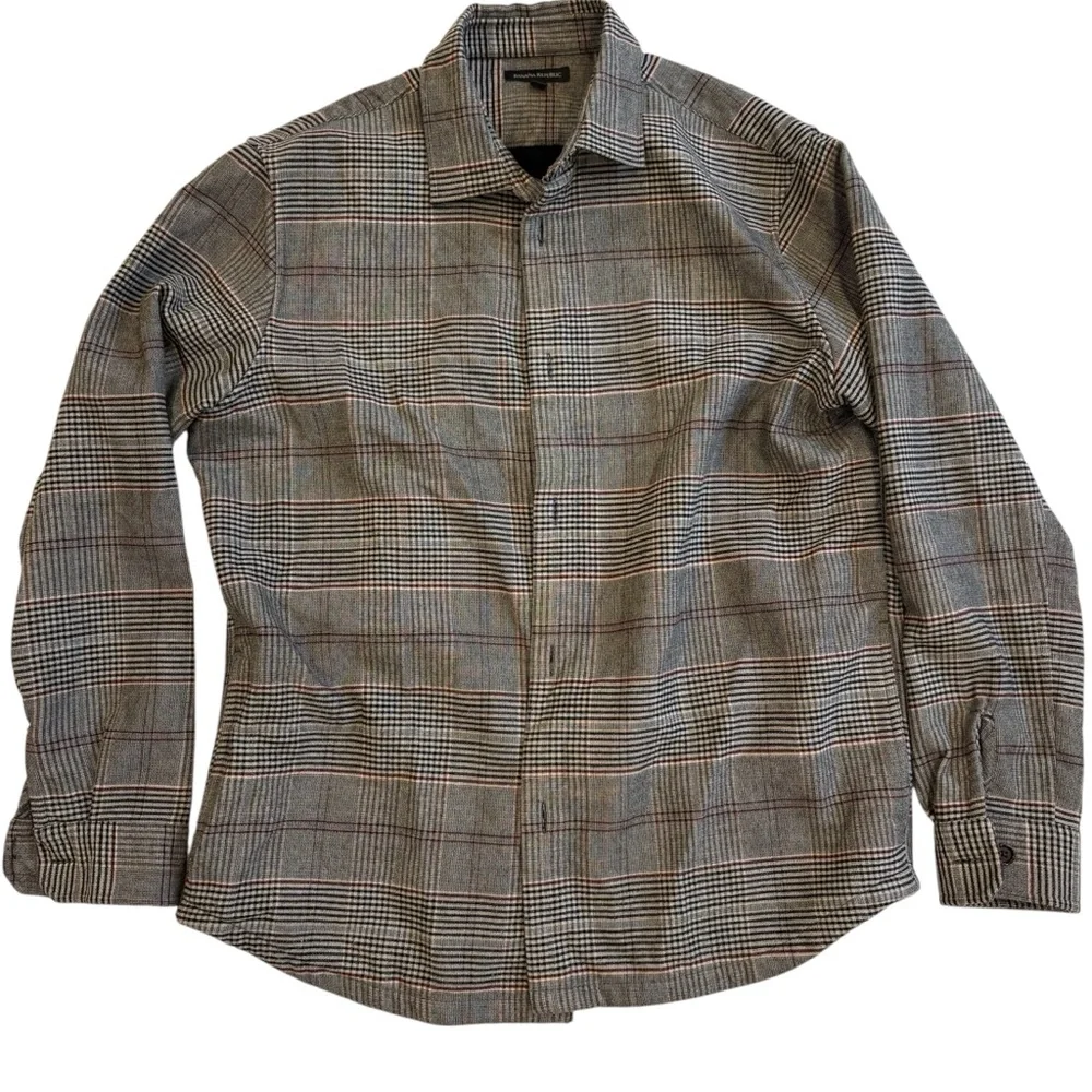 Men's Banana Republic Italian Wool Brown/ Cream Plaid Overshirt Size: XL Tall‎
